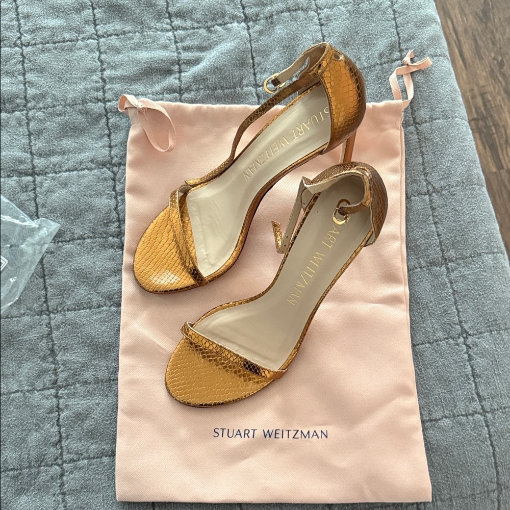 Stuart Weitzman Metallic Gold Snakeskin Heels